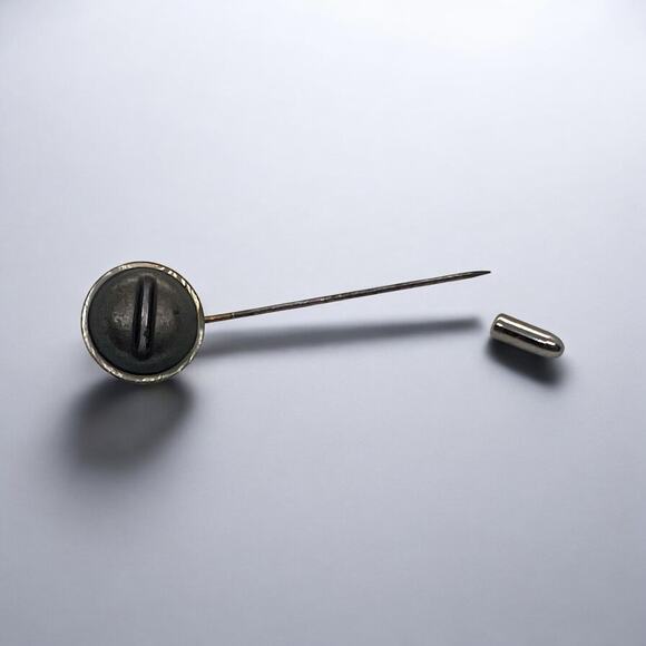 Victorian Stick Pin-Lapel Pin-Antique Metal-Brutalist-Steampunk-Tin Button-Hat - Picture 2 of 6